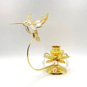 Austrian Crystal Delight Hummingbird Flower Chandelier Candle Holder 6.5”